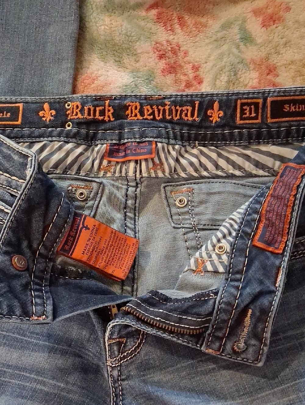 Rock Revival Women’s Indigo Skinny Jeans with Orange Trim